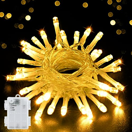 cshare Lichterkette Außen Batterie, 3M/9,8Ft 30 LEDs IP65 Wasserdichte Lichterkette Outdoor Batterie mit 6h Timer, Dekoration für Weihnachten, Garten, Zimmer Außen/Innen (Warmweiß)