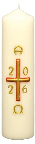 Kopschitz Kerzen Osterkerze Kreuz rot-Gold mit A und O, Jahreszahl 200 x Ø 50 mm