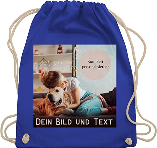 Turnbeutel Rucksack - eigenem - Foto Bild Geschenk I Dein Bild und Text - Unisize - Royalblau - personalisierte wechselkleidung beutel kita tasche selbst drucken photo stoffrucksack