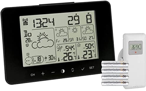 TFA Dostmann Wetter Info Center METEOTIME PRIMO, 35.1156.01, Wetterstation, für 90 Wetterregionen in Europa, mit Regenwahrscheinlichkeit, Windstärke (schwarz mit Batterien)