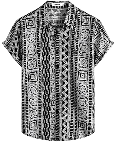 VATPAVE Herren Sommer Tropische Hemden Kurzarm Aloha Hawaii Hemden Groß Schwarz Grau