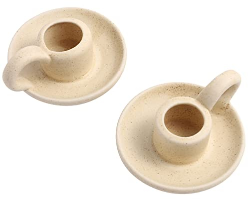 Cabilock Kerzenhalter 2er Set Keramik Kerzenhalter Nordic Style Kerzenhalter mit Griff für Hochzeit, Abendessen, Party