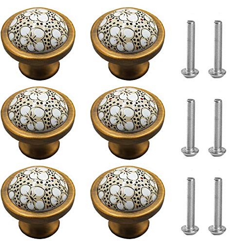 yeemeen Tiradores Redondos Ceramica, 6Pcs Pomo de Armario, Tiradores Vintage con Tornillos para Perilla de Gabinete de Cocina Perillas de Cajón