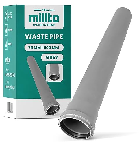 Millto™ Rohr Abwasserrohr Kanalisationsrohr 75 mm x 500 mm Grau Kanalrohr Abflussrohr mit Gummidichtung Kanalrohrsystem Heißwasser Chemische Beständigkeit Abwasser