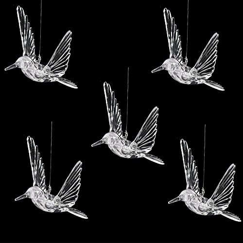 5Pcs Acryl Vögel Dekorative Decke Hängen Ornamente Klar Kolibri Weihnachten Ornamente Bühne Hochzeit Dekoration Home Dekoration