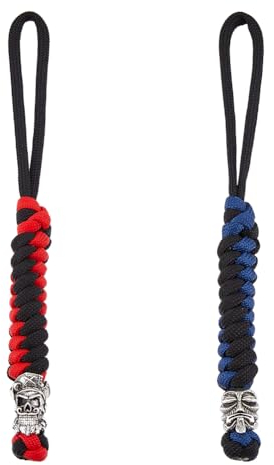 HOBBIESAY 2 Style Skull Knife Parachute Lanyards Outdoor Tactical Paracord Ropes Skeleton Bead Keychain Backpack Lanyards Polyester Knife Attachment Ropes for Survival Gear Accessory