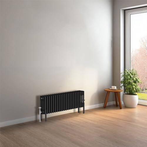 NRG Cast Iron Radiator Four Column 300x1010mm Black Traditional Column Cast Iron Style Radiator Central Heating Radiator Perfect for Bathrooms, Kitchen, Living Room