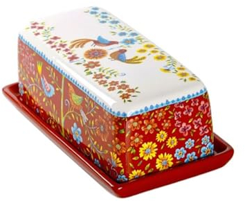 Beurrier avec Couvercle Boîte à beurre en céramique, assiette de couleur sous glaçure créative avec couvercle, assiette à collation rectangulaire, plateau à beurre, récipient à beurre Beurrier ( Color