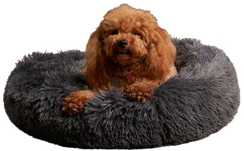 OHS Large Fluffy Dog Bed, Donut Dog Bed Teddy Soft Non Slip Pet Beds Fluffy Cat Bed Warm Sleeping Bedding for Dogs Living Room Kitchen, Charcoal Grey