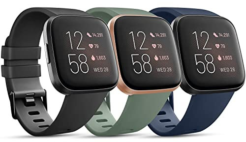 Mugust Correa para Fitbit Versa Mujer Hombre,Silicona Coloridos Recambio Suave 3PACK Pulseras de Repuesto para Fitbit Versa 2/Versa/Versa Lite/Versa SE(L,Negro/Azul/Verde)