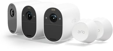 Arlo Essential Security Camera Outdoor, 1080p HD, Wireless CCTV, 3 Cam Kit, Colour Night Vision, 6-Month Battery, Free Trial of Arlo Secure Plan, White & Magnetic Wall Mounts, Indoor/Outdoor
