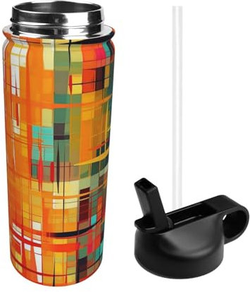 Bouteille d'eau isotherme avec couvercle à paille - En acier inoxydable - Palette de couleurs vives - Bouteille d'eau de sport isolée sous vide - Réutilisable - Pour voyage, camping, vélo