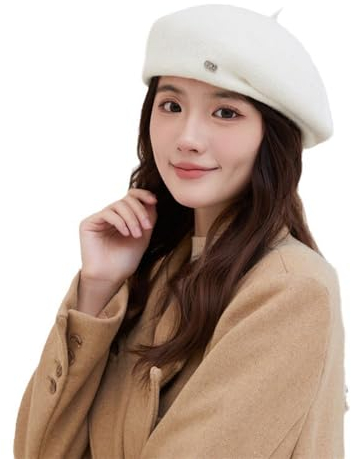 LYAART Stilvolle Tweed-Baskenmütze, einfarbige Baskenmütze für Damen, warme Vintage-Newsboy-Mütze (beige)