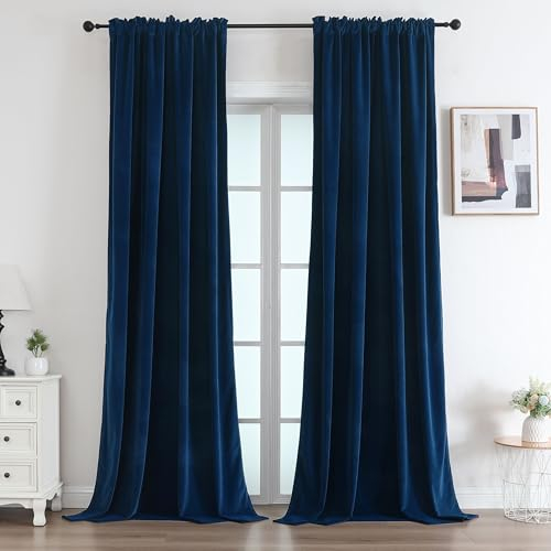 Joydeco Vorhänge Samt Thermovorhang Kälteschutz Samtvorhänge 2er Set H 240 x B 140 Blau Wohnzimmer Elegant Verdunklungsvorhänge Blickdicht Schlafzimmer