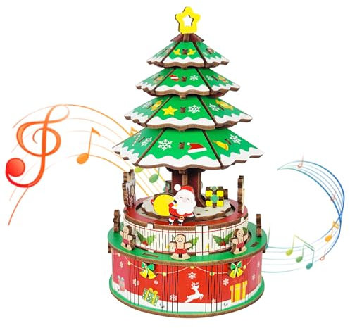 Mievayo Christmas Tree Music Box 3D Wooden Jigsaw Puzzle Christmas Theme for Boys Girls Women Kids Sister Niece Mom Granddaughter Birthday Gift