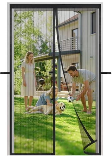 Meet Beauty Fliegengitter Tür Magnet Insektenschutz 135x220cm, 3. Generation Winddichter Magnetvorhang für Balkontür, Terrassentür & Wohnzimmer, Ohne Bohren Montage, Schwarz
