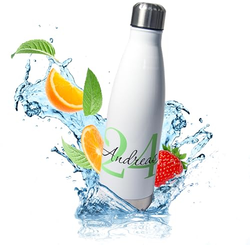 Edelstahl Trinkflasche personalisiert „Name und Anfangsbuchstabe/Zahlen“ – 500ml Thermoflasche Isolierflasche | Geschenke für Frauen Männer Kinder Geburtstag Schule Arbeit (Zahlen)