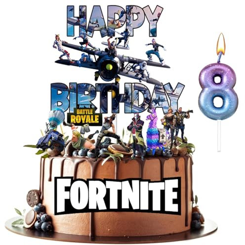 8th Video Game Happy Birthday Cake Topper, Paper Badge Party Supplies Decoration Supplies for Kids Adults Girls Boys