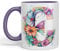Vixar Tasse mit Buchstabe C, Blumenmotiv, Schmetterling, Alphabet, Buchstabe C, Monogramm, Aquarell, Keramik, farbige Tasse für Tee, Kaffee, Heißgebrüht, 330 ml, Geschenk (lila)