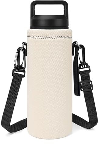 Linkidea Neoprene Water Bottle Carrier with Strap Compatible with YETI Rambler Bottle 18oz/26oz, Yonder 25oz, Insulated Waterbottle Sling Bag with Shoulder Strap, Off White