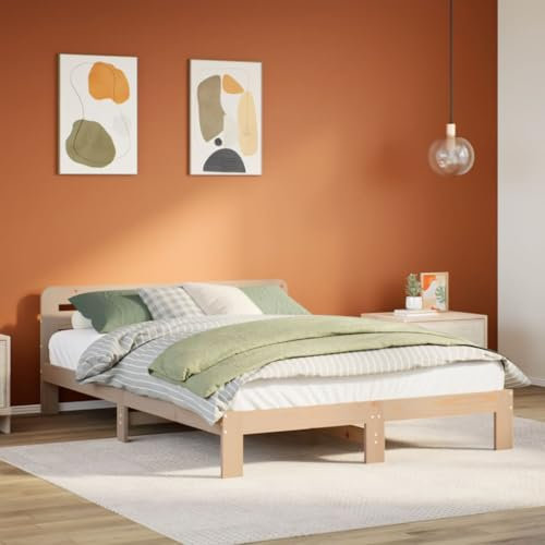 vidaXL Massivholzbett, Holzbett ohne Matratze, Bettgestell mit Kopfteil Lattenrost, Bett Doppelbett für Schlafzimmer, 150x200cm Kiefernholz