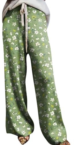 YCBMINGCAN Angebote Tages Blitzangebote Breitcord Hose Damen Bequeme Strickhose Damen mit Floralem Kunstdruck Schlafanzughosen für Damen Stoffhose Elegant Pyjamahose Damen Winterhose Baggy Sweathose