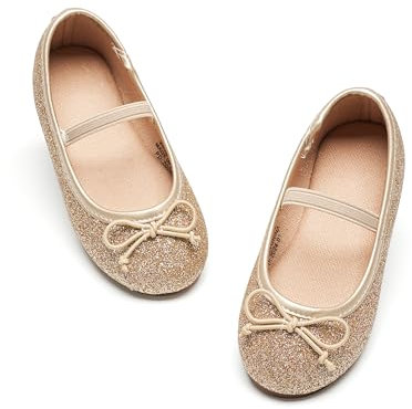 Kiderence Little Toddler Girls Dress Shoes Ballerina Ballet Flats Kids Gold Mary Janes Size 7