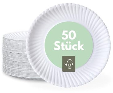 ONISM Piatto di carta, bianco, rotondo, 22 cm, FSC, antigelo, ecologico, usa e getta, piatto, profondità 2 cm, feste, compleanno (50)