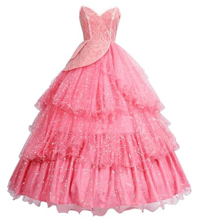 UniqKaliber Robe de princesse fée pour femme, robe de bal rose scintillante avec étoiles pour Halloween, cosplay, fête