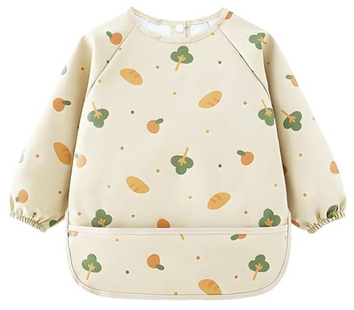 SNONESIY LäTzchen Baby mit ÄRmeln Baby LäTzchen mit ÄRmel Wasserdichtes ÄRmelläTzchen Baby Baby Lätzchen mit Lange Ärmeln Weiches PU-Material Geeignet für Babys Im Alter Von 0 Bis 2 Jahren(Hellbraun)