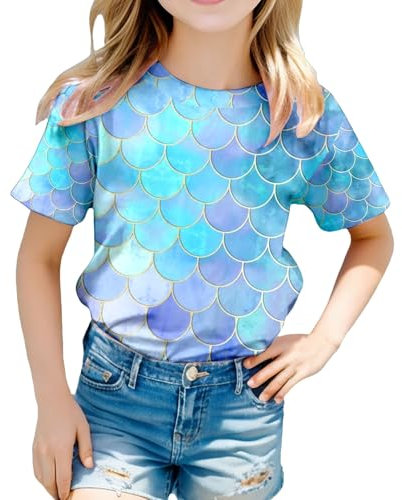 T-Shirt Damen Mit Aufdruck Fischschuppen Rundhals Oberteile Mädchen Sommer Kurzarm Große Größen Freizeit Lässig Lockere