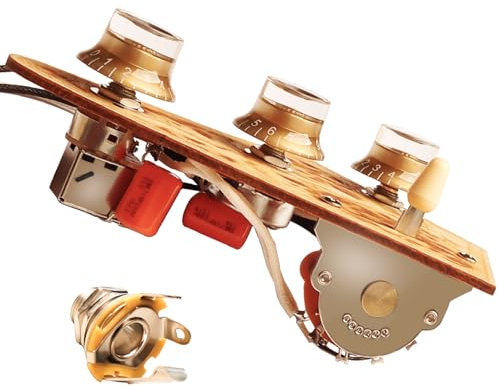 LAMSAM Kit de faisceau de câblage pour guitare électrique avec configuration de micro HSS, câblage à bobine fendue, interrupteur à lame précâblé 5 voies grands pots capuchons orange, prise de sortie
