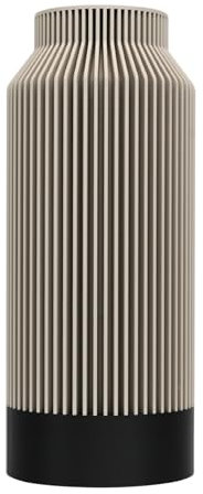 ebenkunst | Kontura Vase grau – 3D Blumenvase aus PLA mit schwarzem Standfuß & wasserdichtem PP-Einsatz | Für Pampasgras, Trocken- & Schnittblumen | Nachhaltig & Made in Germany (Kreide, Höhe 25cm)