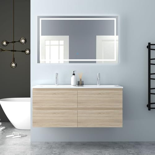 HAPAOSO Mueble de baño con Lavabo, Cuatro cajones, Roble, 120 x 46 x 52 cm