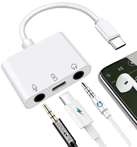 USB C to Microphone Adapter for Live-Streaming Type C to Microphone & 3.5mm Headphone Adapter with Charging Port USB C Audio & MIC Splitter Compatible for iPhone 15/16/iPad Pro/Galaxy 24 23/Pixel 9 8