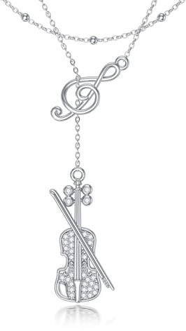 HUKKUN Violinen Halskette Sterlingsilber Violinen Anhänger Musiknoten Schmuck für Frauen Musikliebhaber