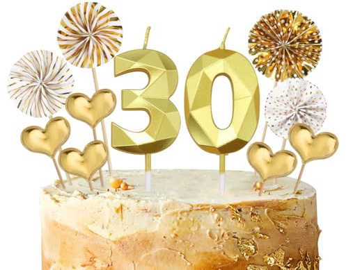 Geburtstagskerzen Zahlen 30 Gold,3D Kerzen Geburtstag für Tortendeko und Kuchendeko,Deko 30 Geburtstags Mann Frau,Geburtstag Kerzen Deko für Geburtstagsfeier,Hochzeiten