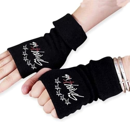 LTSVBO 2 Stück Stray Handschuhe Fingerlos​​, Stray Strickhandschuhe, Kpop Fanartikel Geschenk für Stay, Kpop Schwarz Winter Gloves​​, Handstulpen​​, Schwarz