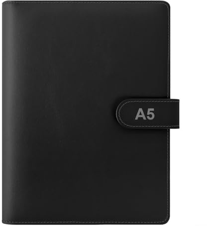Ringbuch A5 Nachfüllbar PU Leder A5 Ringbuch Abdeckung 6 Löcher Binder Notizbuch Budget Organizer Ringbucheinlagen für Schulnotizen Reisetagebücher (Schwarz, Innenpapier Nicht Enthalten)