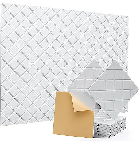 NONDK 12 Pack Soundproof Wall Panels 12x12x0.4Inch Self Adhesive Sound Absorbing Panels for Recording Studio, White
