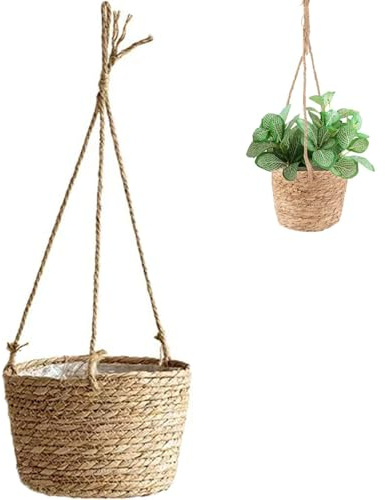 Ajxwde Pot de Fleurs à Suspendre en Corde de Jute, Panier Suspendu de Plantes, Panier De Jardinière Suspendu (Brown)