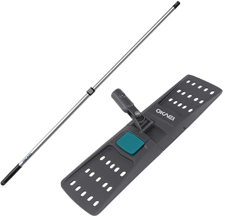 OKAEI Mophalter 40 cm + Alu Teleskopstiel 80–145 cm – Set – Profi Bodenwischer-System mit 360° Drehkopf & Fußschalter – robust, klappbar & ergonomisch – Haushalt & Gewerbe (dunkelgrau /grün)