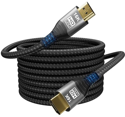 CAKOBLE 16K Cable HDMI 5m, HDMI 2.2 96Gbps Ultra-High-Speed, 16K@60Hz, 12K/10K@120Hz, 8K@240Hz, 4K@240Hz/@360Hz/480Hz, eARC, HDR10+, Dolby, HDCP 2.2, Para hdmi 2.1,PS5, Xbox, Soundbar, Fire TV, HDTV