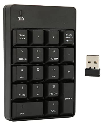 SALALIS SK 51AG Ziffernblock, 18 Tasten, 2,4 G Kabelloser USB-Nummernblock mit Geräuscharmem Design, für Laptop-Desktop 2000 OS X Vista 7 (Schwarz)