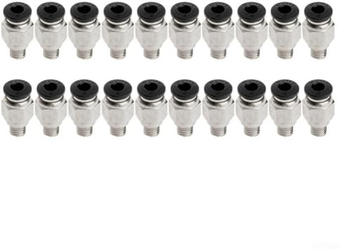 PC4-M6 Lot de 20 raccords rapides pneumatiques pour tube PTFE de 4 mm, raccord en acier inoxydable avec filetage M6