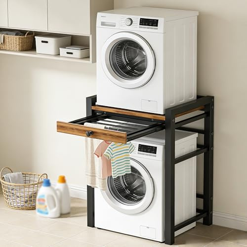 HavenGlide Waschmaschinenregal überbau mit Regalbrett 75x65x105cm - Waschmaschinenschrank mit Trockner, Regal über Waschmaschine, Tragfähigkeit 350 kg (Schwarz)
