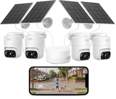 eufy Security eufyCam C37 4-Cam Kit, 360°Pan&Tilt AI Tracking,HomeBase Mini | 2K Solar Security Camera Outdoor Wireless, Facial Recognition, No Monthly Fee,Colour Night Vision,Built-in 64GB Local Storage