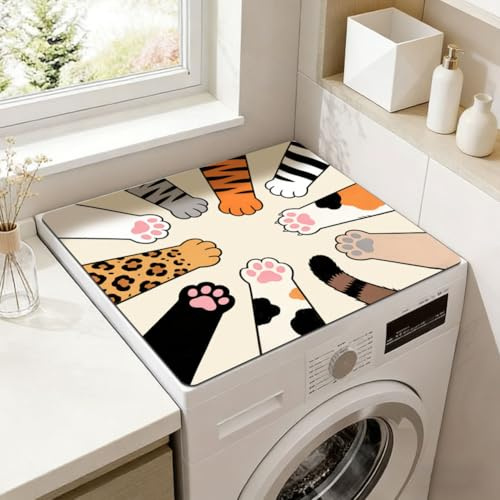 SUPERDANT 1 Stück Katzenpfoten Waschmaschine Trockner Matte 60x50 cm Schneidbare Faser Wäsche Schutz Spritzschutz Abdeckung Einfache Reinigung Universal Für Toplader Waschmaschinen Bunt