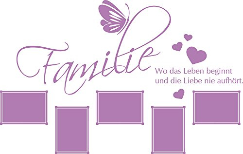 Graz Design Fotowand Wandtattoo Wohnzimmer mit Spruch und Fotos, Wand Deko als Geschenk, Fotohalter Photo Wall Familie (90x57cm // 042 Flieder)