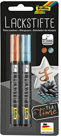 folia 1849 - Lackstifte, 2er Set, Strichstärke 2 - 3 mm, kupfer und eisblau, wasserfest und lichtecht, zum Beschriften und Verzieren